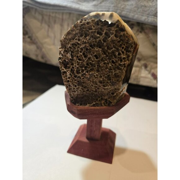 VTG Quartz Crystal Geode with Handmade Stained Wood Stand Unique One of a Kind - Picture 3 of 10